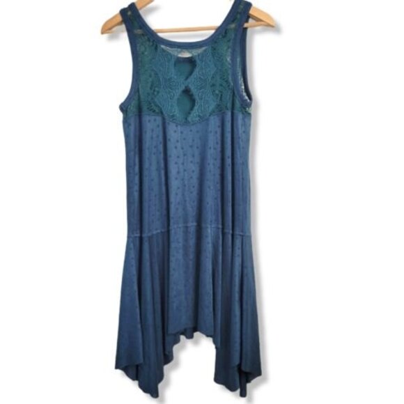 Free People Slinky Swing Dress Small Make it Count Trapeze Jade Green Sheer Lace - Picture 12 of 13